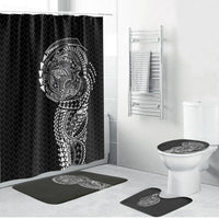 Hawaiian Traditional Tattoos Bathroom Set Kakau Tribal Tropical Plant Motif Black Color