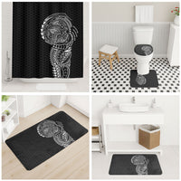 Hawaiian Traditional Tattoos Bathroom Set Kakau Tribal Tropical Plant Motif Black Color