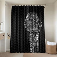 Hawaiian Traditional Tattoos Bathroom Set Kakau Tribal Tropical Plant Motif Black Color