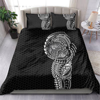 Hawaiian Traditional Tattoos Bedding Set Kakau Tribal Tropical Plant Motif Black Color