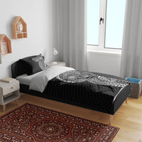 Hawaiian Traditional Tattoos Bedding Set Kakau Tribal Tropical Plant Motif Black Color