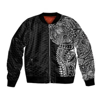 Hawaiian Traditional Tattoos Bomber Jacket Kakau Tribal Tropical Plant Motif Black Color