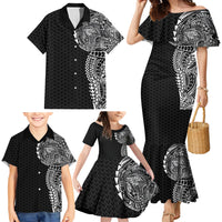 Hawaiian Traditional Tattoos Family Matching Mermaid Dress and Hawaiian Shirt Kakau Tribal Tropical Plant Motif Black Color