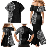 Hawaiian Traditional Tattoos Family Matching Mermaid Dress and Hawaiian Shirt Kakau Tribal Tropical Plant Motif Black Color