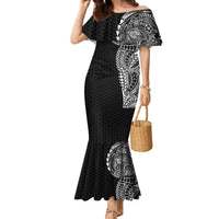 Hawaiian Traditional Tattoos Family Matching Mermaid Dress and Hawaiian Shirt Kakau Tribal Tropical Plant Motif Black Color