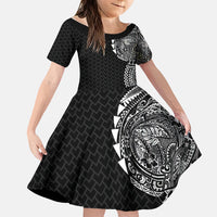 Hawaiian Traditional Tattoos Family Matching Summer Maxi Dress and Hawaiian Shirt Kakau Tribal Tropical Plant Motif Black Color LT03 Daughter's Dress Black - Polynesian Pride