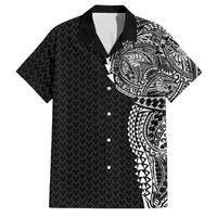 Hawaiian Traditional Tattoos Family Matching Summer Maxi Dress and Hawaiian Shirt Kakau Tribal Tropical Plant Motif Black Color LT03 Dad's Shirt - Short Sleeve Black - Polynesian Pride