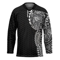 Hawaiian Traditional Tattoos Hockey Jersey Kakau Tribal Tropical Plant Motif Black Color