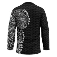 Hawaiian Traditional Tattoos Hockey Jersey Kakau Tribal Tropical Plant Motif Black Color
