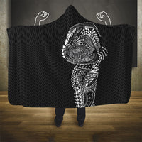 Hawaiian Traditional Tattoos Hooded Blanket Kakau Tribal Tropical Plant Motif Black Color