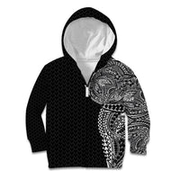 Hawaiian Traditional Tattoos Kid Hoodie Kakau Tribal Tropical Plant Motif Black Color
