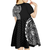 Hawaiian Traditional Tattoos Kid Short Sleeve Dress Kakau Tribal Tropical Plant Motif Black Color