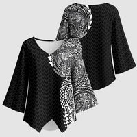 Hawaiian Traditional Tattoos Kimono Sleeve Blouse Kakau Tribal Tropical Plant Motif Black Color