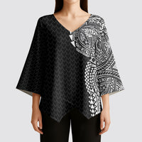 Hawaiian Traditional Tattoos Kimono Sleeve Blouse Kakau Tribal Tropical Plant Motif Black Color