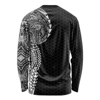 Hawaiian Traditional Tattoos Long Sleeve Shirt Kakau Tribal Tropical Plant Motif Black Color