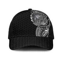 Hawaiian Traditional Tattoos Mesh Trucker Cap Kakau Tribal Tropical Plants Motif Black Color