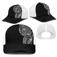 Hawaiian Traditional Tattoos Mesh Trucker Cap Kakau Tribal Tropical Plants Motif Black Color