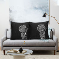 Hawaiian Traditional Tattoos Pillow Cover Kakau Tribal Tropical Plant Motif Black Color