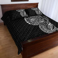 Hawaiian Traditional Tattoos Quilt Bed Set Kakau Tribal Tropical Plant Motif Black Color