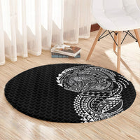 Hawaiian Traditional Tattoos Round Carpet Kakau Tribal Tropical Plant Motif Black Color