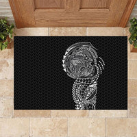 Hawaiian Traditional Tattoos Rubber Doormat Kakau Tribal Tropical Plant Motif Black Color