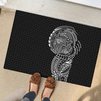 Hawaiian Traditional Tattoos Rubber Doormat Kakau Tribal Tropical Plant Motif Black Color