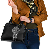Hawaiian Traditional Tattoos Shoulder Handbag Kakau Tribal Tropical Plant Motif Black Color