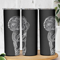 Hawaiian Traditional Tattoos Skinny Tumbler Kakau Tribal Tropical Plant Motif Black Color