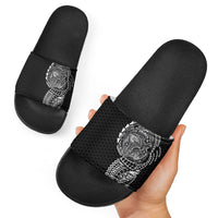 Hawaiian Traditional Tattoos Slide Sandals Kakau Tribal Tropical Plant Motif Black Color