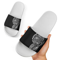 Hawaiian Traditional Tattoos Slide Sandals Kakau Tribal Tropical Plant Motif Black Color