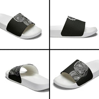 Hawaiian Traditional Tattoos Slide Sandals Kakau Tribal Tropical Plant Motif Black Color