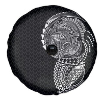 Hawaiian Traditional Tattoos Spare Tire Cover Kakau Tribal Tropical Plant Motif Black Color