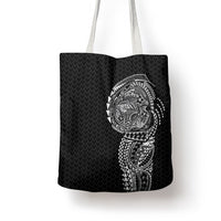 Hawaiian Traditional Tattoos Tote Bag Kakau Tribal Tropical Plant Motif Black Color