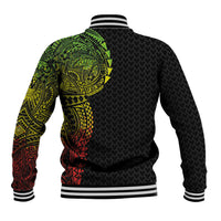 Hawaiian Traditional Tattoos Baseball Jacket Kakau Tribal Tropical Plant Motif Kanaka Maoli Flag Color Inspired