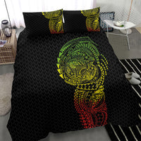 Hawaiian Traditional Tattoos Bedding Set Kakau Tribal Tropical Plant Motif Kanaka Maoli Flag Color Inspired