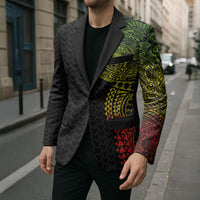 Hawaiian Traditional Tattoos Blazer Kakau Tribal Tropical Plant Motif Kanaka Maoli Flag Color Inspired