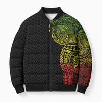 Hawaiian Traditional Tattoos Bomber Puffer Jacket Kakau Tribal Tropical Plant Motif Kanaka Maoli Flag Color Inspired
