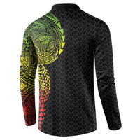 Hawaiian Traditional Tattoos Button Sweatshirt Kakau Tribal Tropical Plant Motif Kanaka Maoli Flag Color Inspired