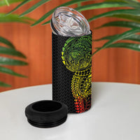Hawaiian Traditional Tattoos 4 in 1 Can Cooler Tumbler Kakau Tribal Tropical Plant Motif Kanaka Maoli Flag Color Inspired