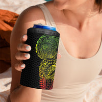 Hawaiian Traditional Tattoos 4 in 1 Can Cooler Tumbler Kakau Tribal Tropical Plant Motif Kanaka Maoli Flag Color Inspired