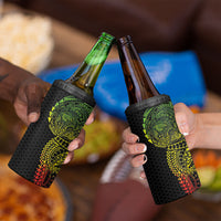 Hawaiian Traditional Tattoos 4 in 1 Can Cooler Tumbler Kakau Tribal Tropical Plant Motif Kanaka Maoli Flag Color Inspired