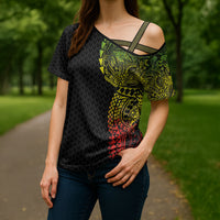 Hawaiian Traditional Tattoos Cross Shoulder Shirt Kakau Tribal Tropical Plant Motif Kanaka Maoli Flag Color Inspired