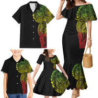 Hawaiian Traditional Tattoos Family Matching Mermaid Dress and Hawaiian Shirt Kakau Tribal Tropical Plant Motif Kanaka Maoli Flag Color Inspired