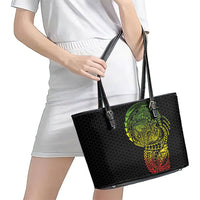 Hawaiian Traditional Tattoos Leather Tote Bag Kakau Tribal Tropical Plant Motif Kanaka Maoli Flag Color Inspired