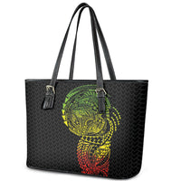 Hawaiian Traditional Tattoos Leather Tote Bag Kakau Tribal Tropical Plant Motif Kanaka Maoli Flag Color Inspired
