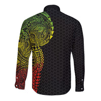 Hawaiian Traditional Tattoos Long Sleeve Button Shirt Kakau Tribal Tropical Plant Motif Kanaka Maoli Flag Color Inspired LT03 - Polynesian Pride