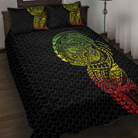 Hawaiian Traditional Tattoos Quilt Bed Set Kakau Tribal Tropical Plant Motif Kanaka Maoli Flag Color Inspired