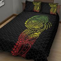 Hawaiian Traditional Tattoos Quilt Bed Set Kakau Tribal Tropical Plant Motif Kanaka Maoli Flag Color Inspired