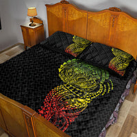 Hawaiian Traditional Tattoos Quilt Bed Set Kakau Tribal Tropical Plant Motif Kanaka Maoli Flag Color Inspired