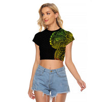 Hawaiian Traditional Tattoos Raglan Cropped T Shirt Kakau Tribal Tropical Plant Motif Kanaka Maoli Flag Color Inspired